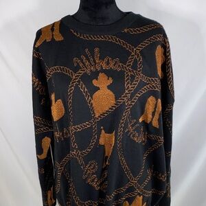 2 Fly Co Reversible Western Cowboy Crewneck Sweater Black Copper L/XL NWT